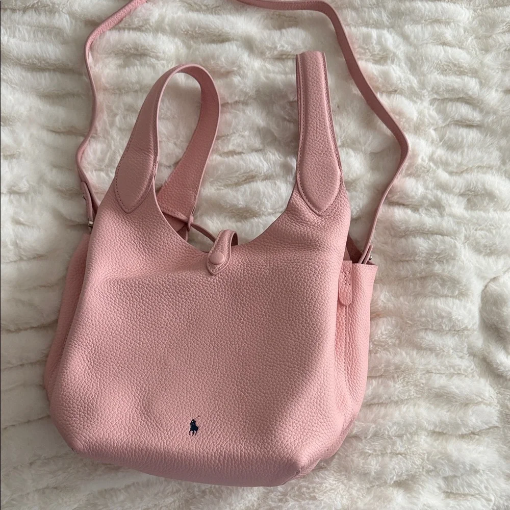 Ralph Lauren Blush Pink Pebbled Leather Crossbody with Black Polo Logo - Picture 2 of 5